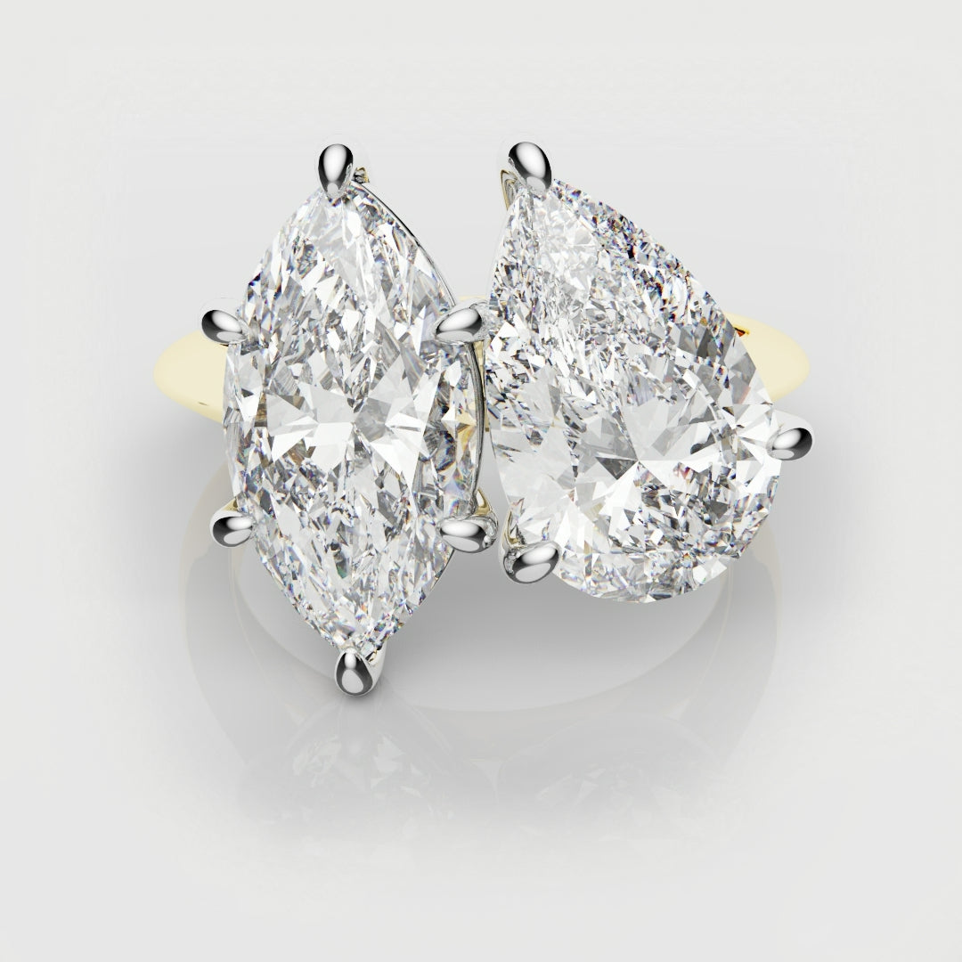 Marquise and Pear Diamond Two Stone Engagement Ring