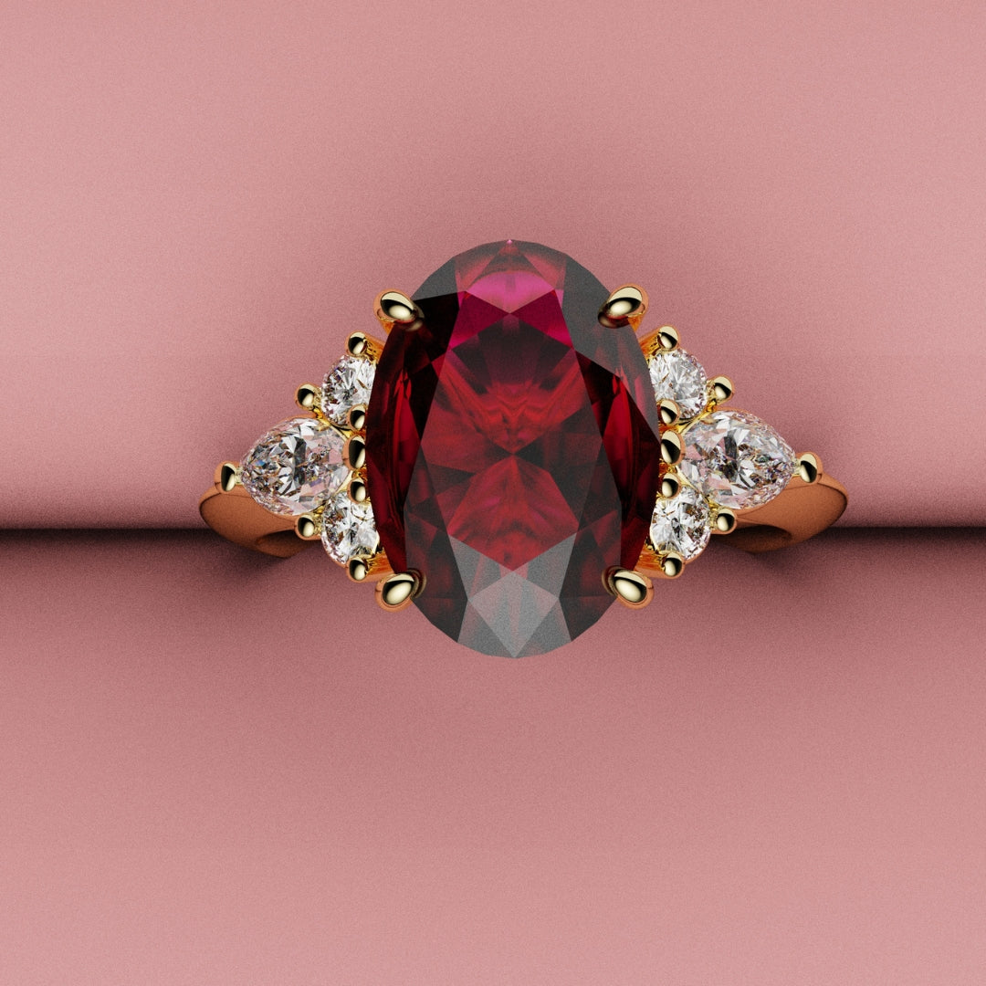 Oval red ruby engagement ring