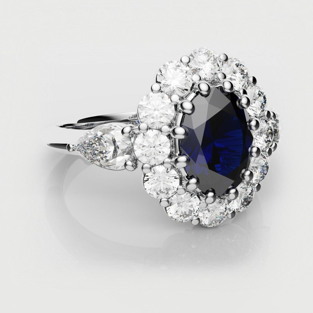 oval blue sapphire halo engagement ring