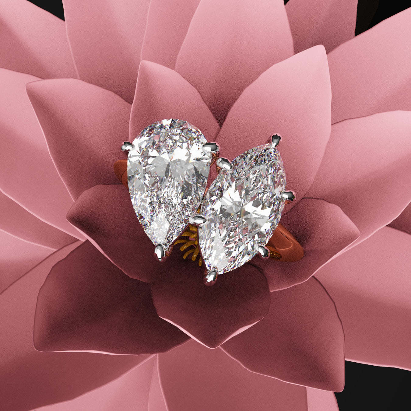 pear and marquise toi et moi engagement ring yellow gold