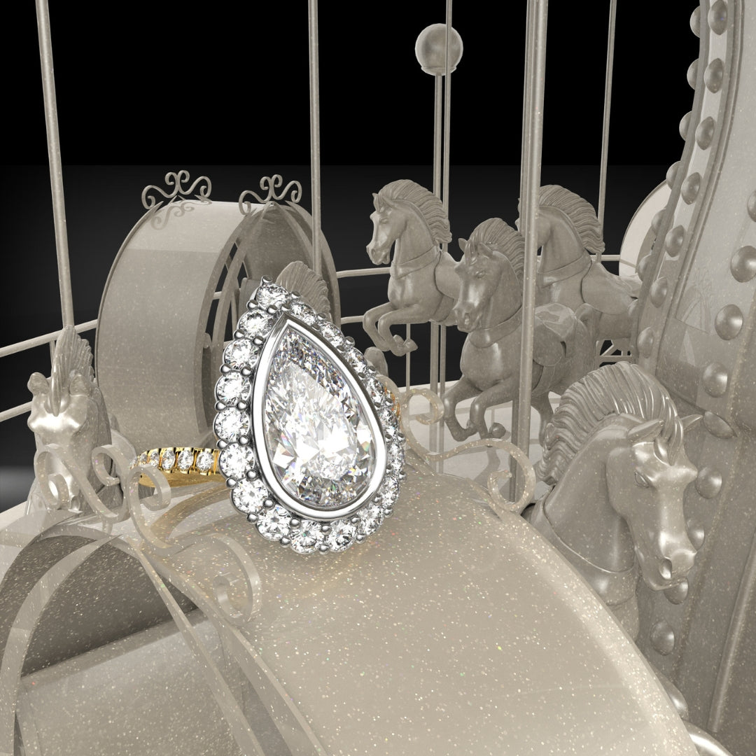 pear diamond halo cluster engagement ring