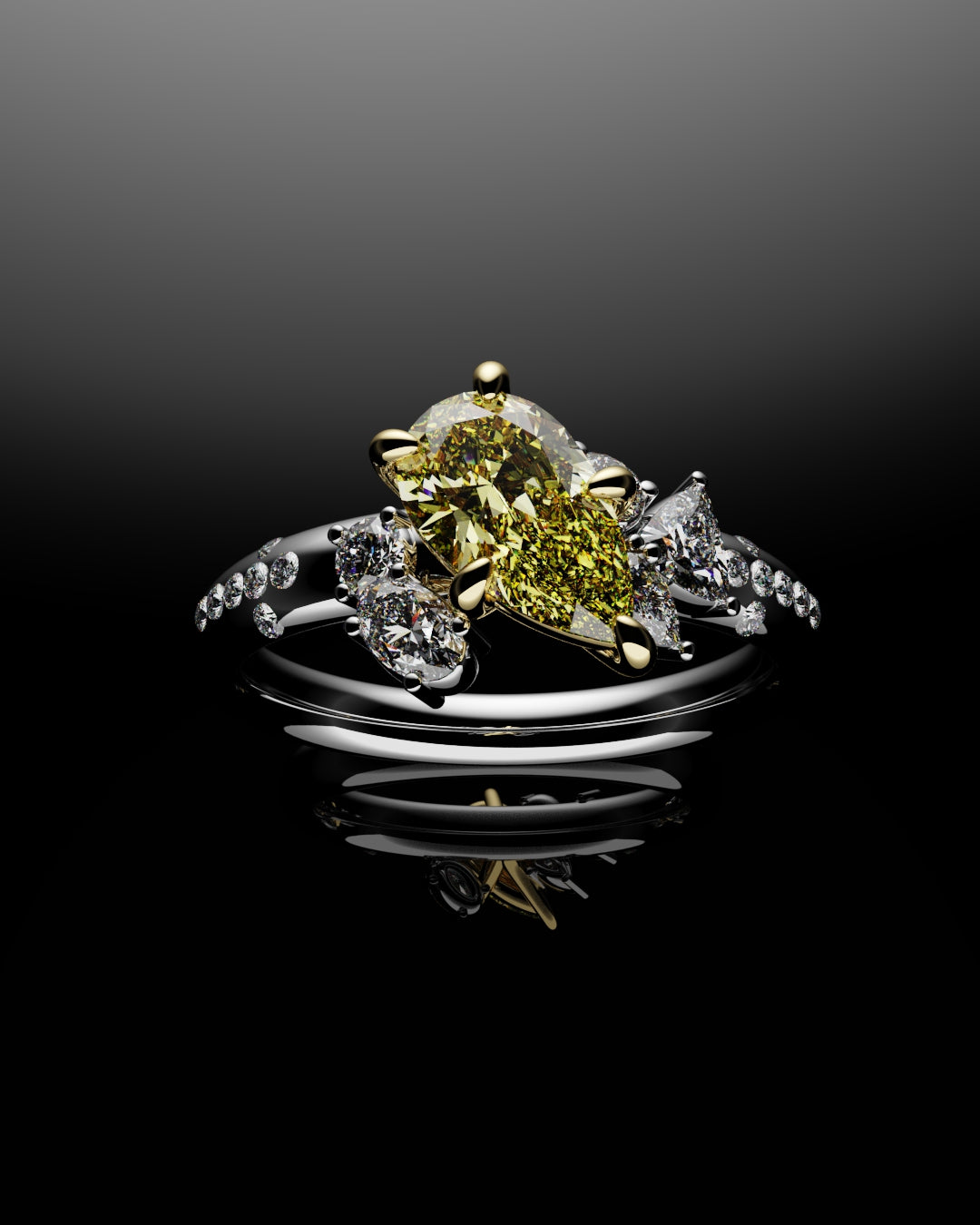 fancy yellow pear shaped diamond engagement ring