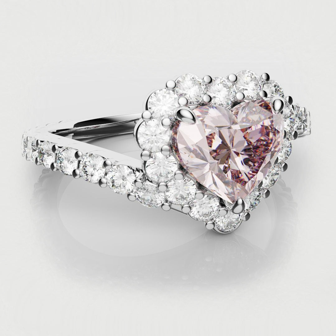 Pink Heart Diamond Halo Engagement Ring