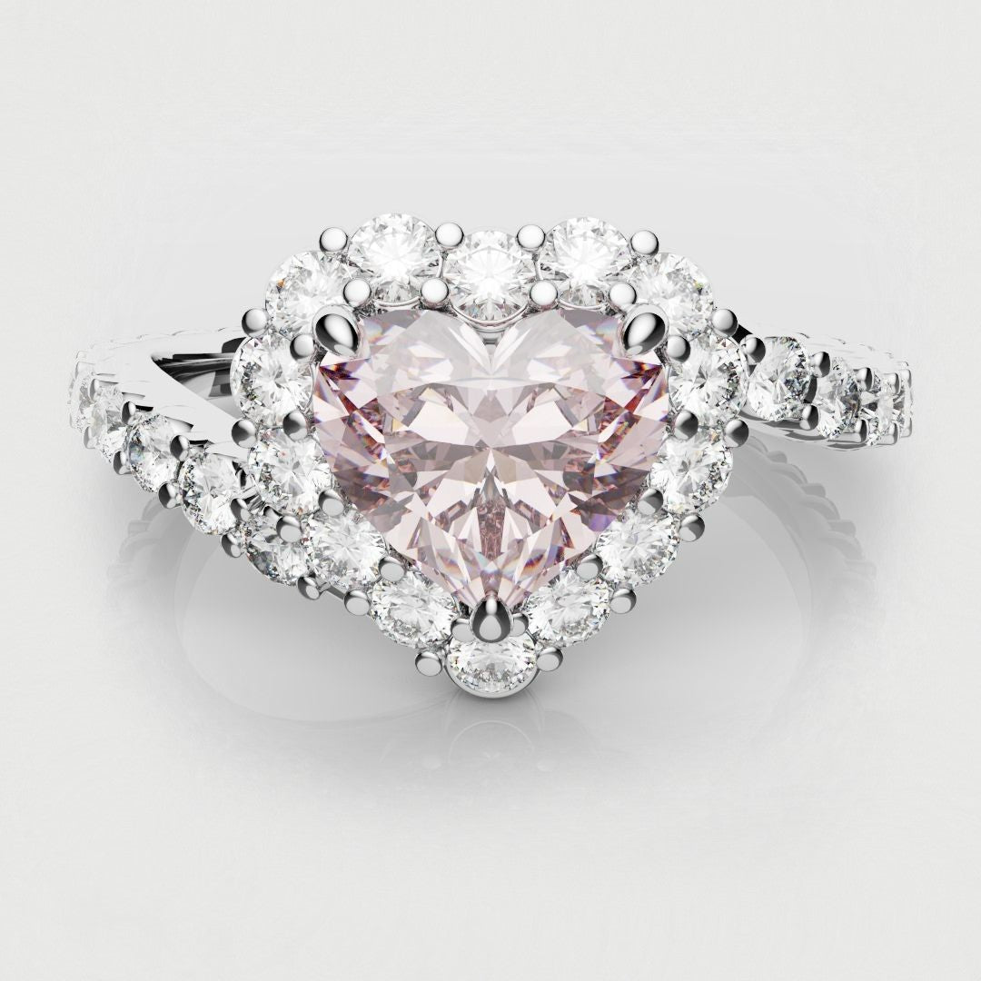Pink Heart Diamond Halo Engagement Ring