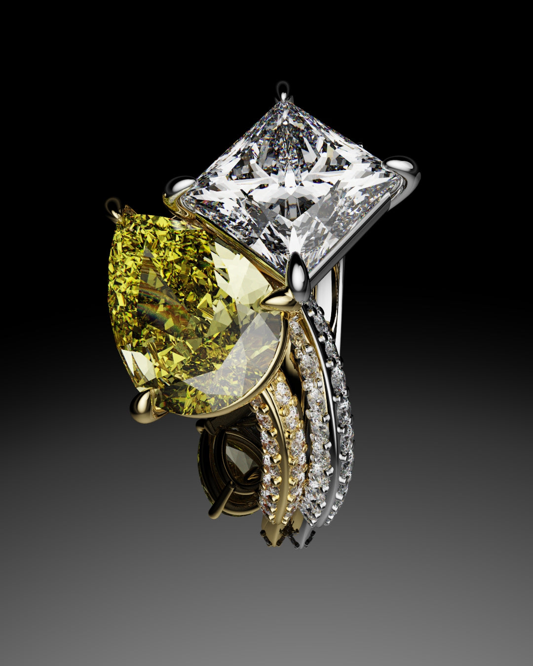toi et moi yellow diamond engagement ring