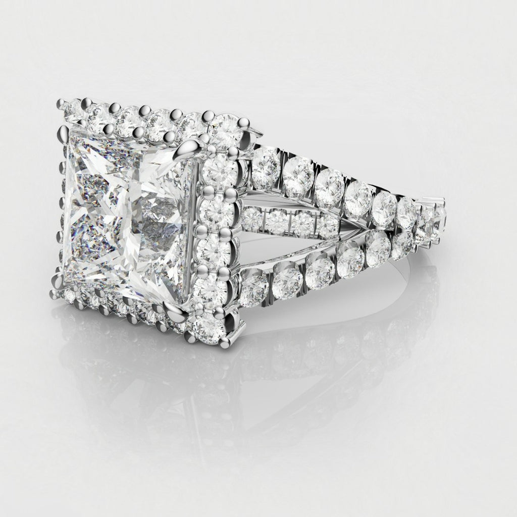 Princess Cut Split Shank Halo Engagement Ring