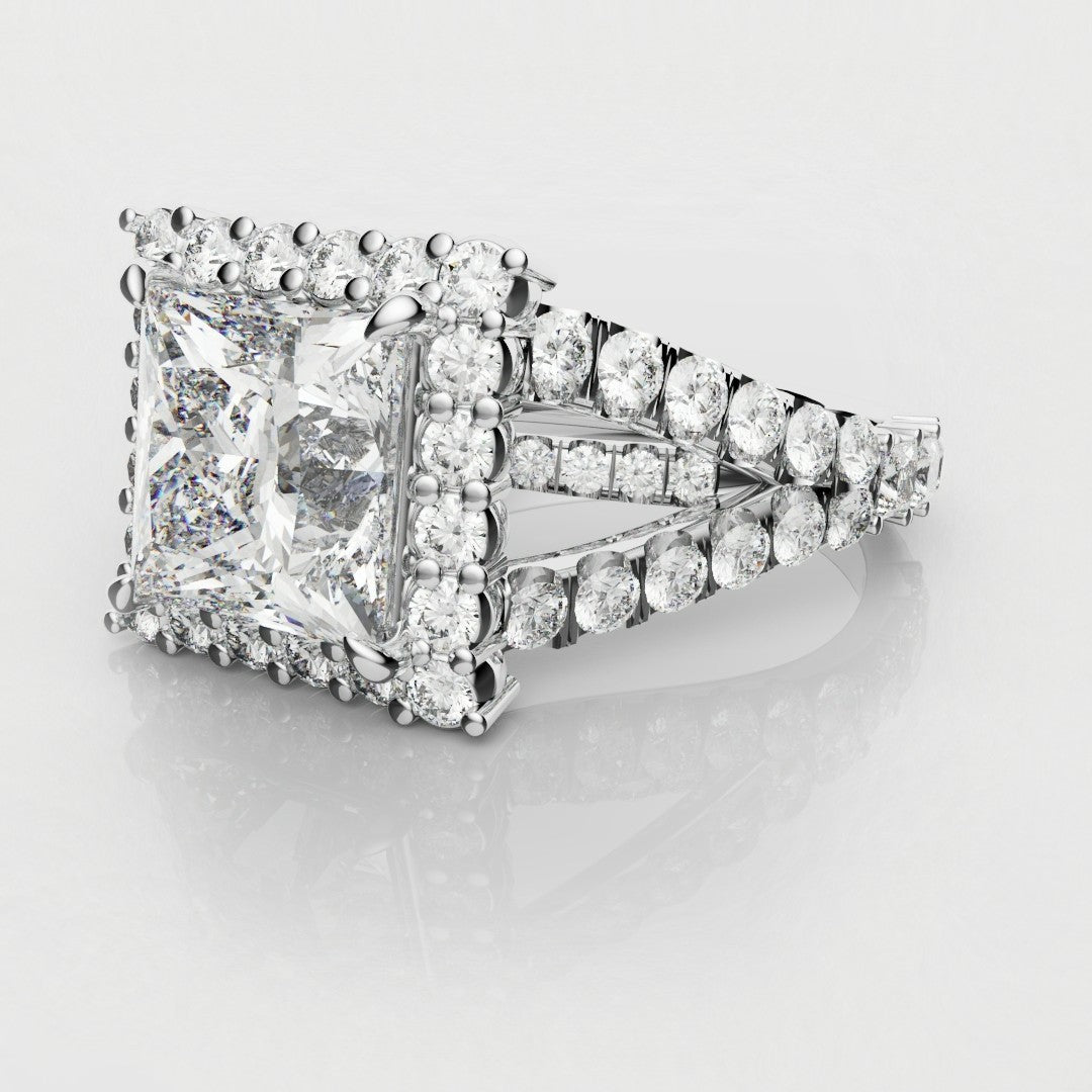 Princess Cut Split Shank Halo Engagement Ring