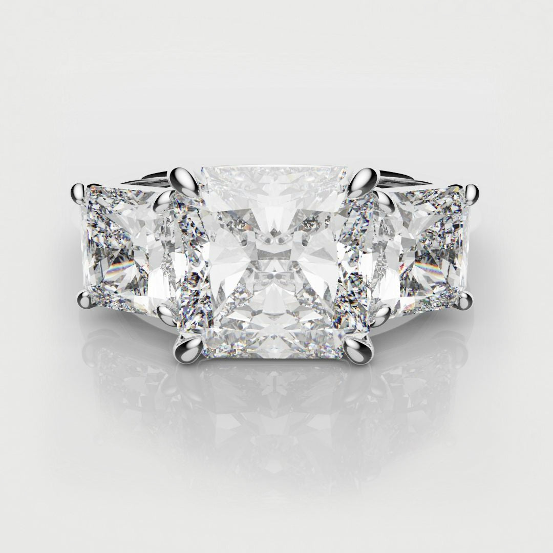 Square Radiant Cut Diamond Trilogy Engagement Ring