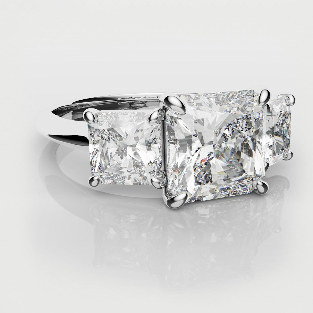 Square Radiant Cut Diamond Trilogy Engagement Ring