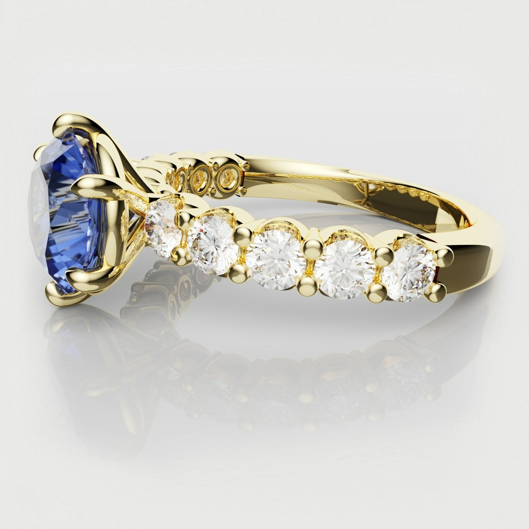 cornflower blue sapphire and diamond engagement ring
