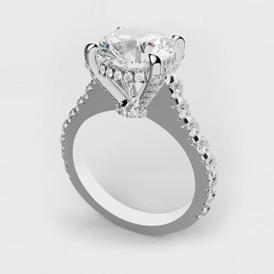 hidden halo roud brilliant cut diamond engagement ring