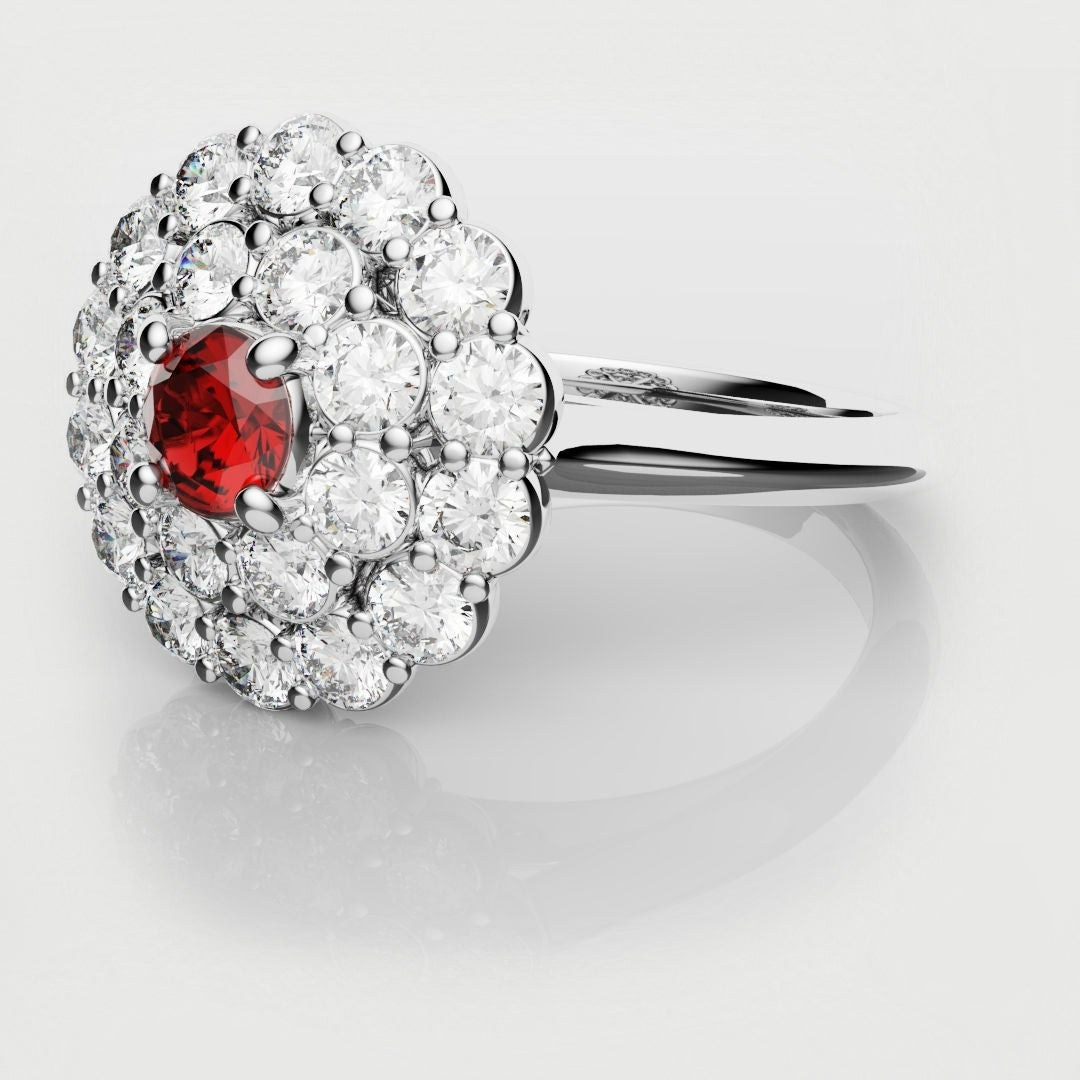 ruby cluster engagement ring
