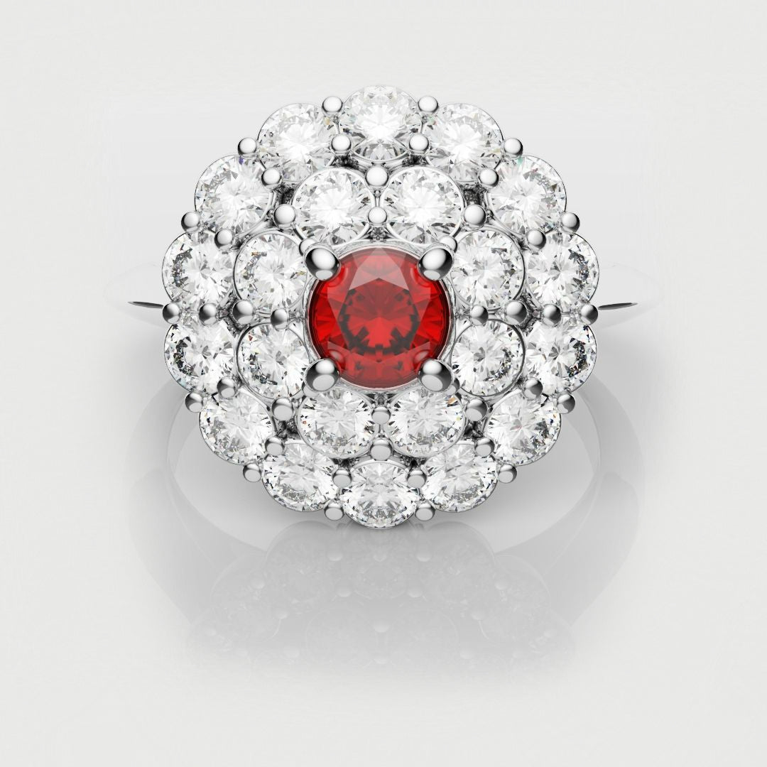 ruby and diamond cluster engagement ring