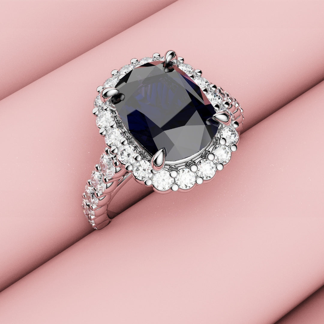 cushion cut sapphire cluster halo engagement ring