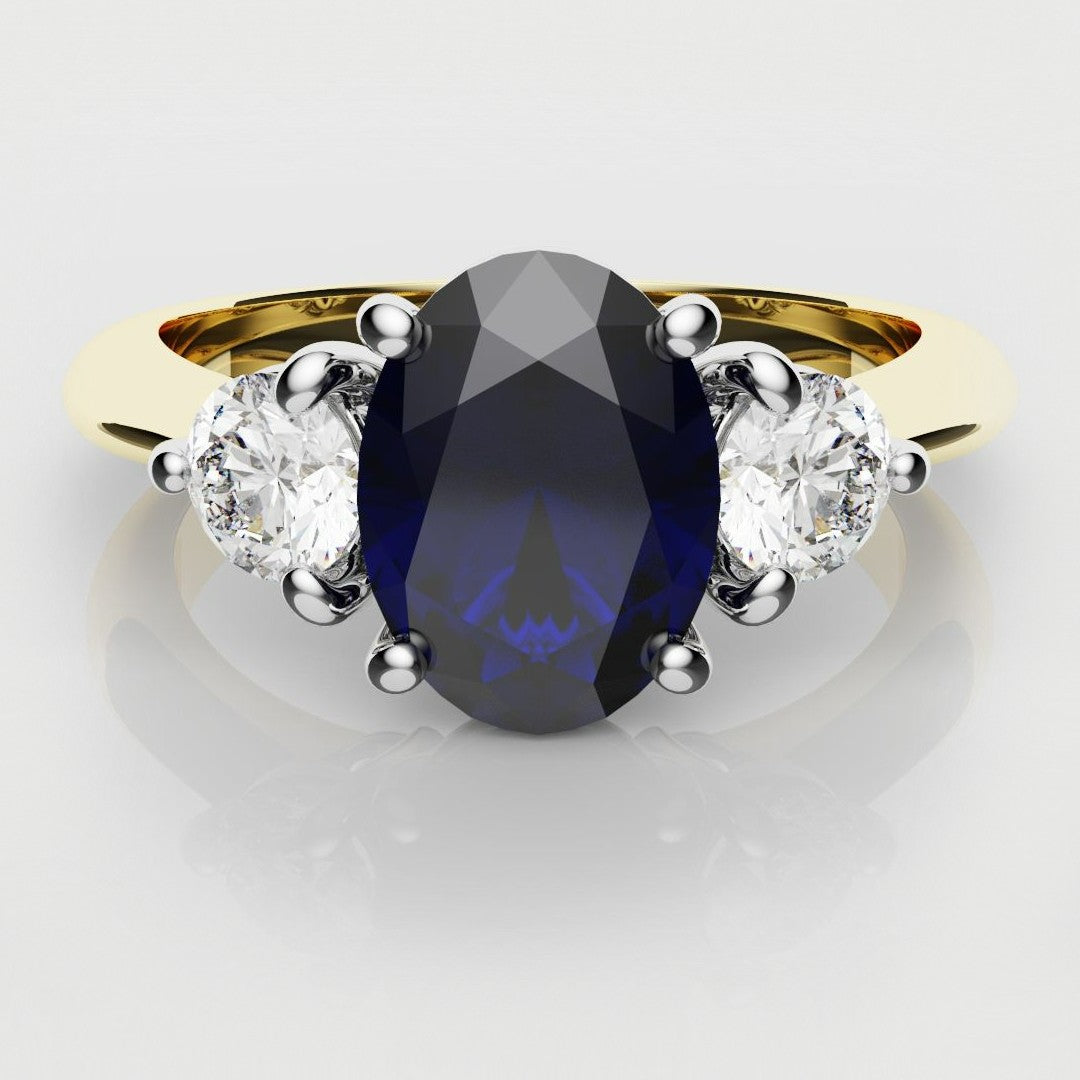 Oval Sapphire and Diamond Trilogy Engagement Ring