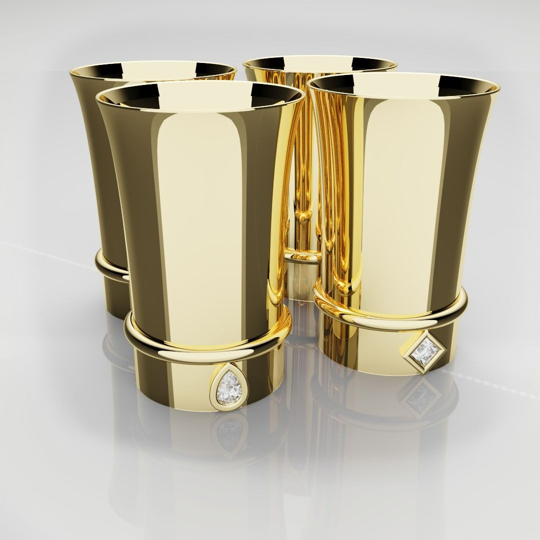 18ct Yellow Gold 30mm Shot glasses - With Base