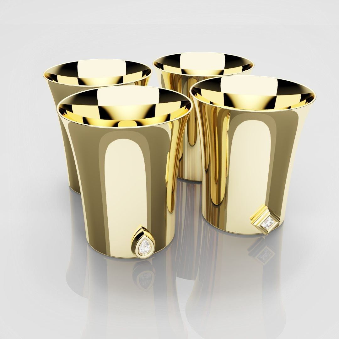 50mm 18ct Yellow Gold Shot Glasses