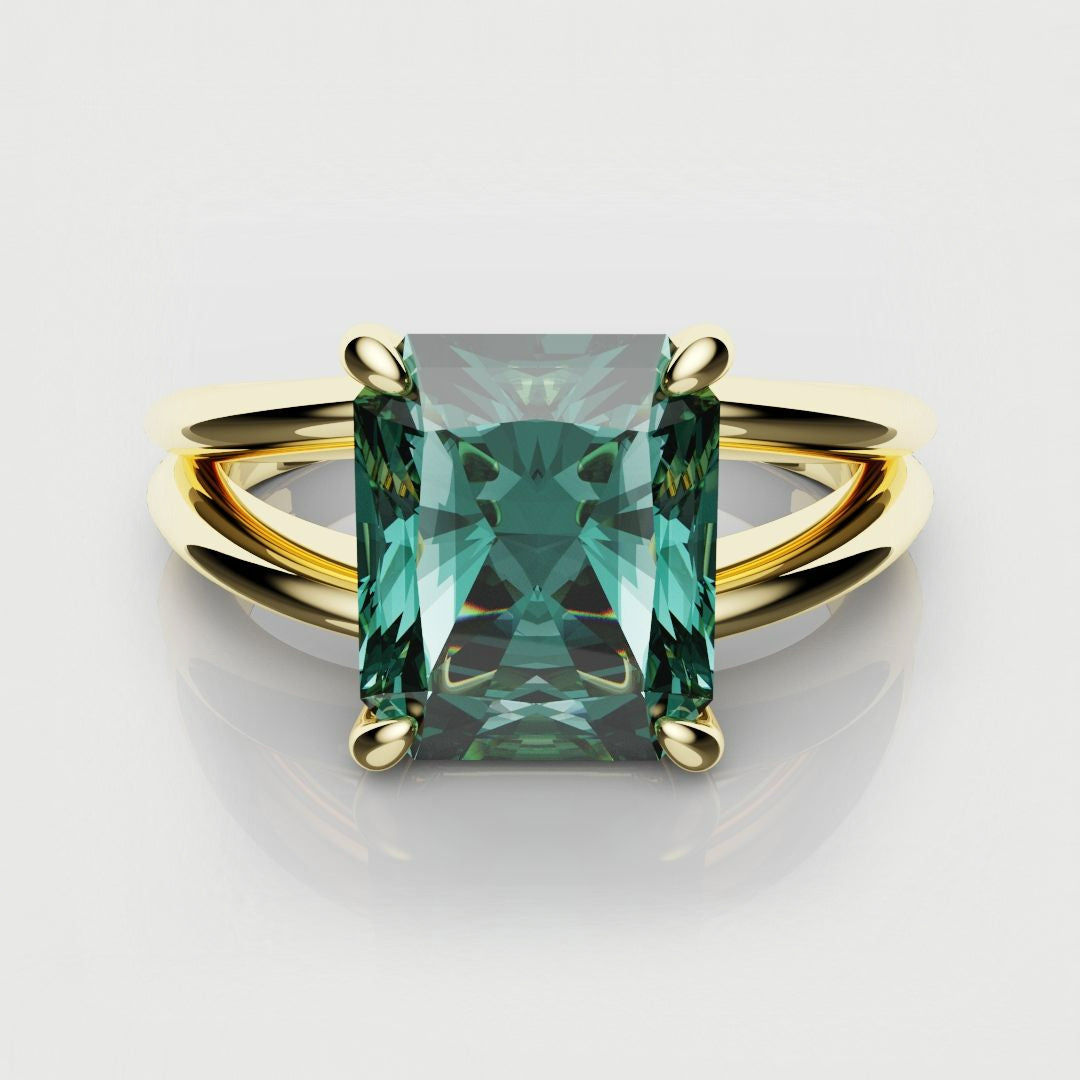solitare radiant cut teal sapphire engagement ring