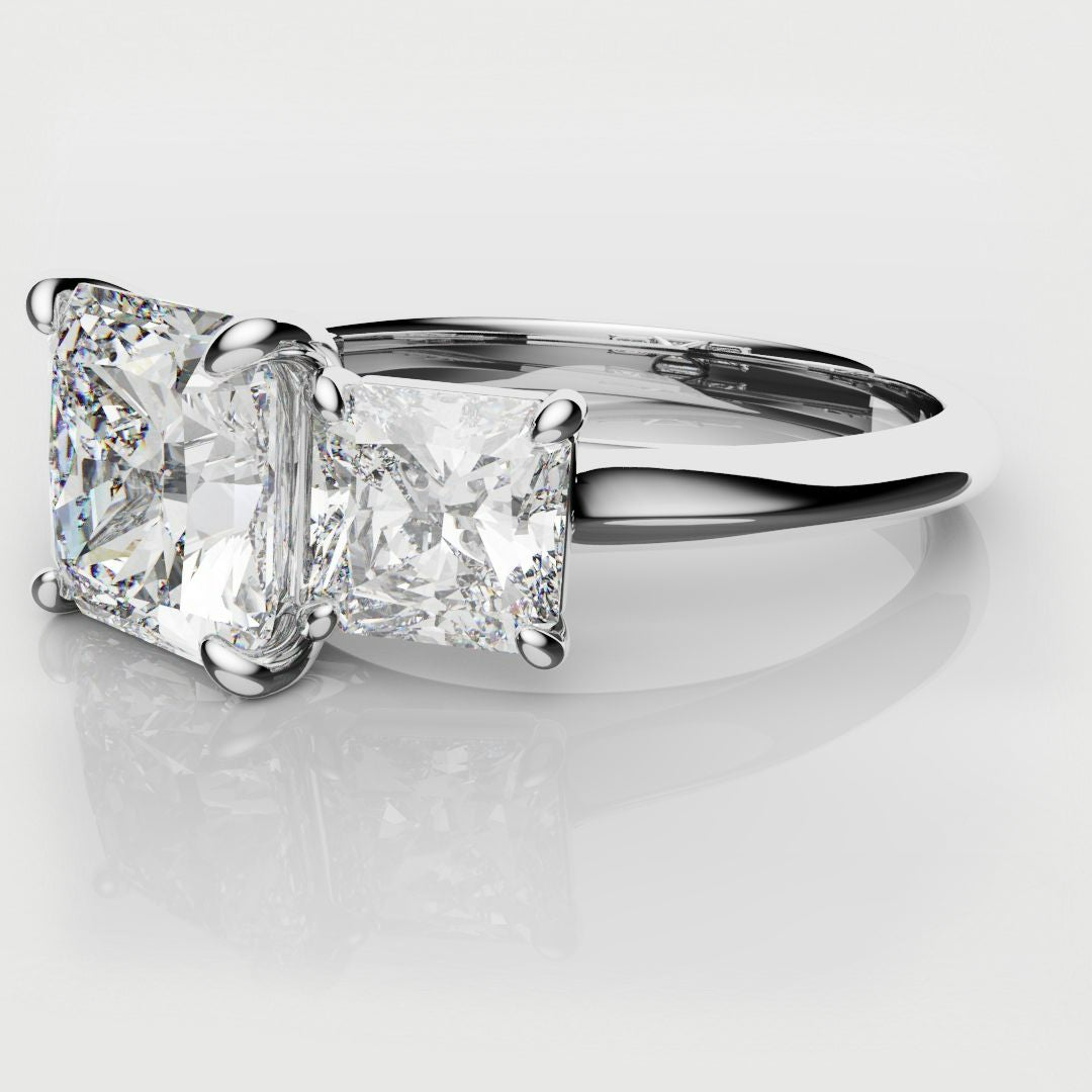 Square Radiant Cut Diamond Trilogy Engagement Ring