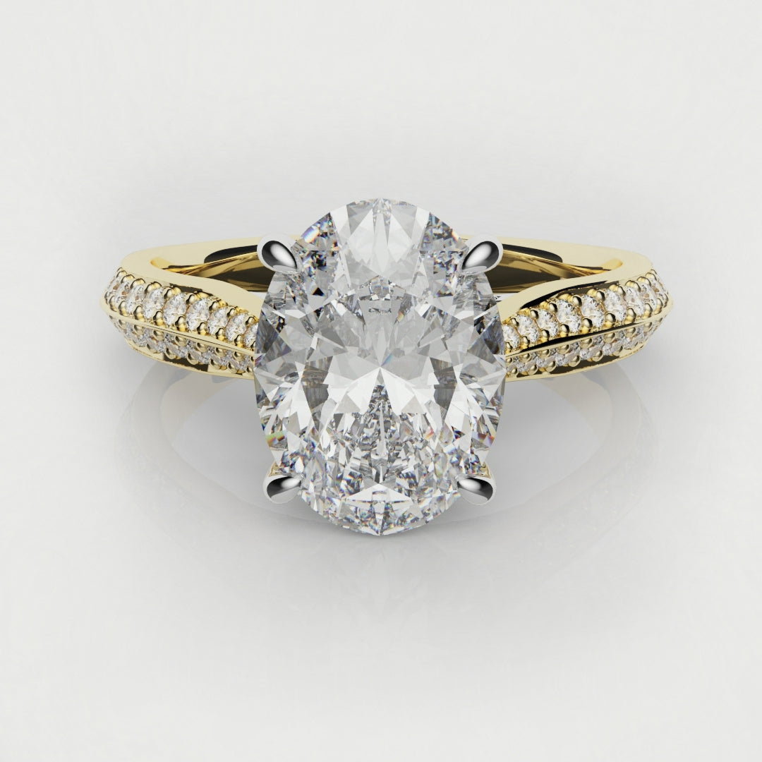two row pave oval diamond engagement ring