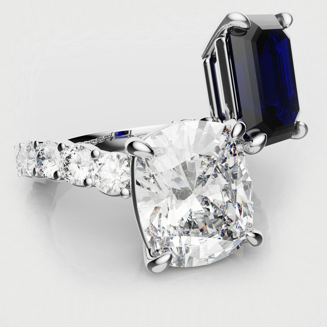 sapphire and diamond toi et moi engagement ring
