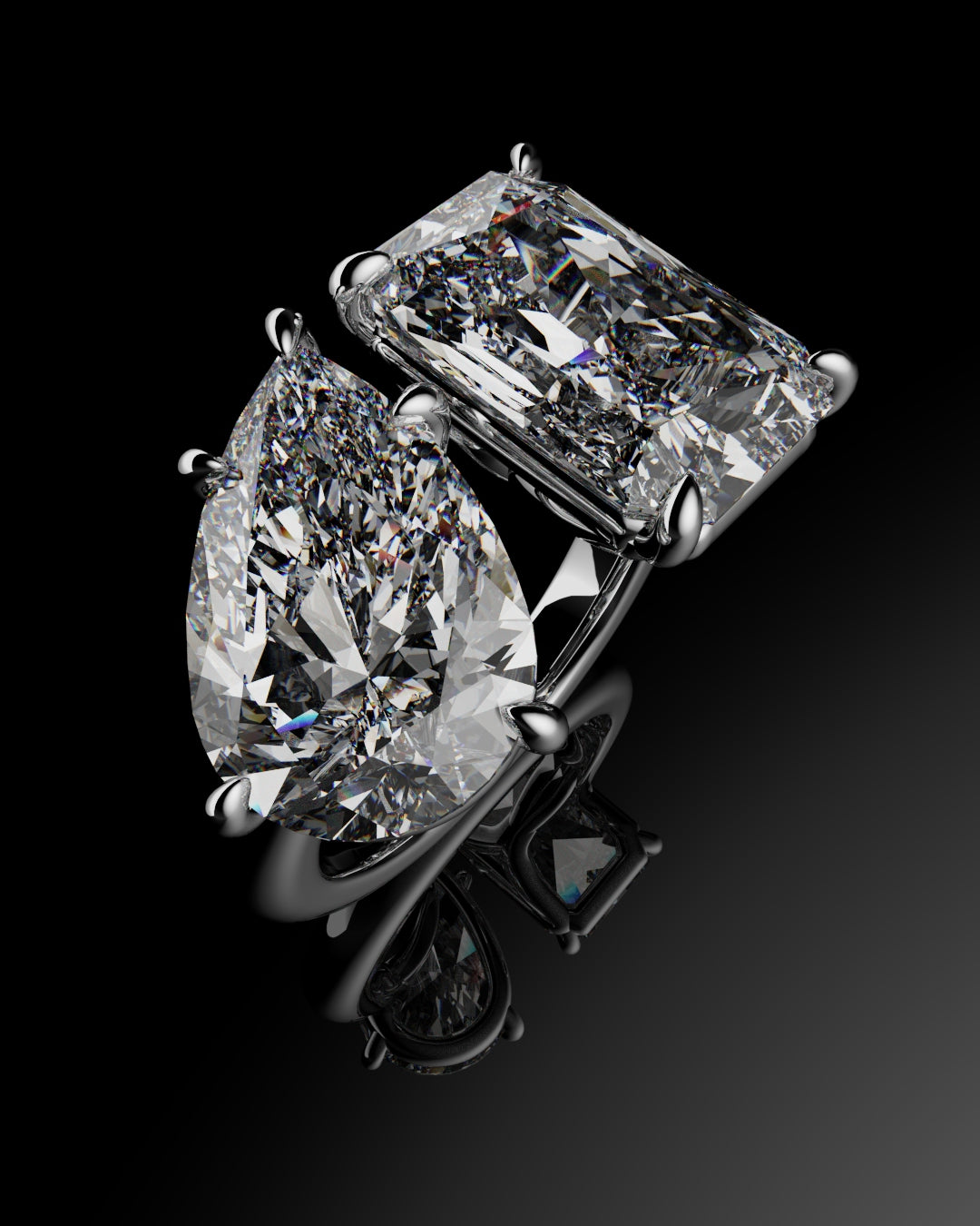 platinum toi et moi diamond engagement ring