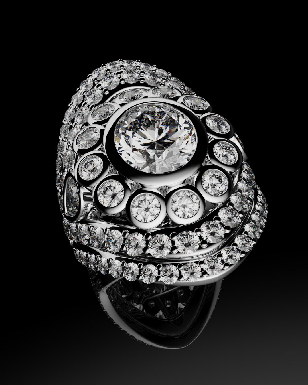 custom designed platinum and diamond cluster ring