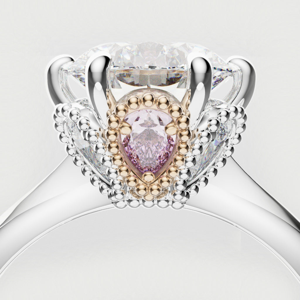 Round Brilliant Cut with Unique Pink Pear Diamond Hidden Halo