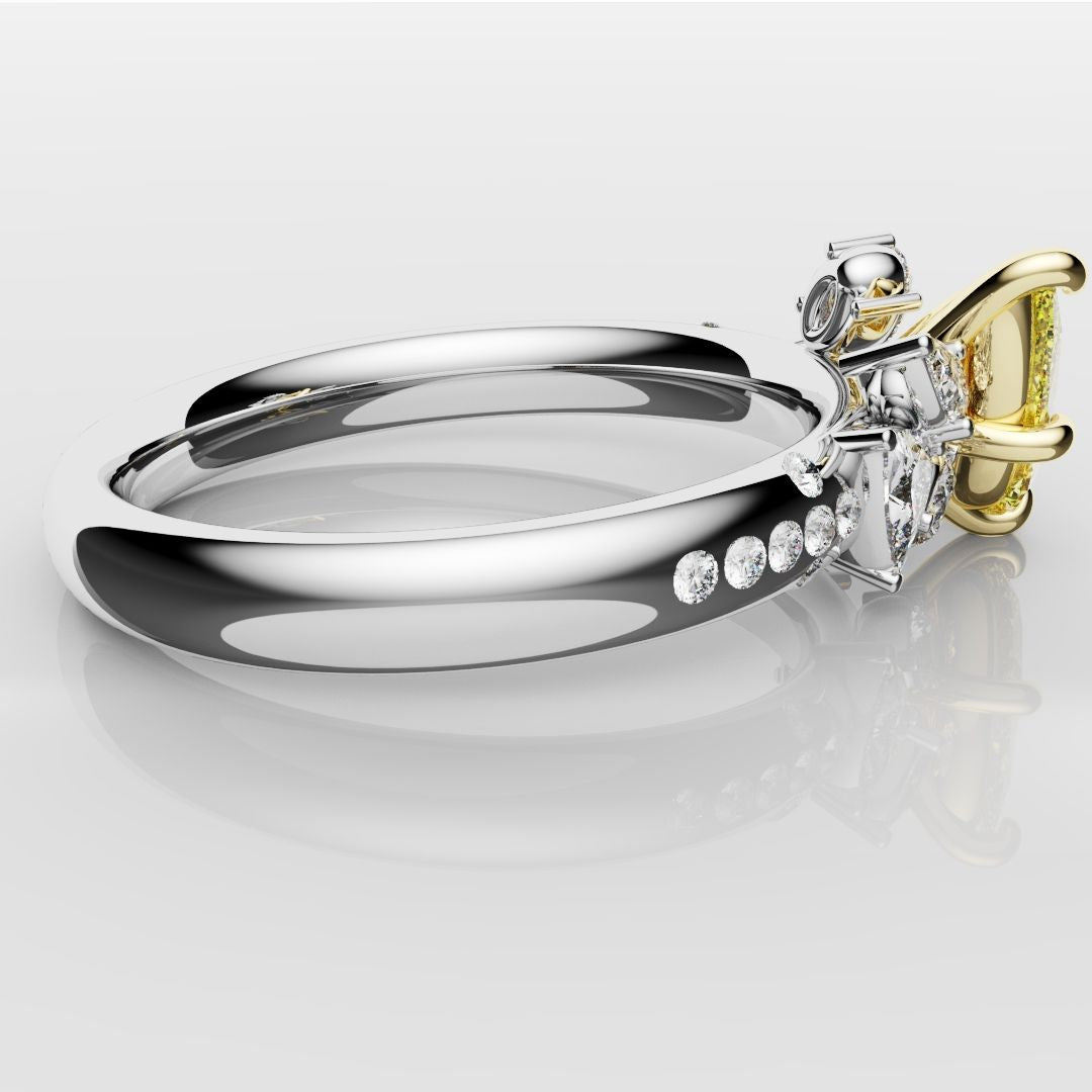 Asymmetric Pear Fancy Yellow Diamond Ring
