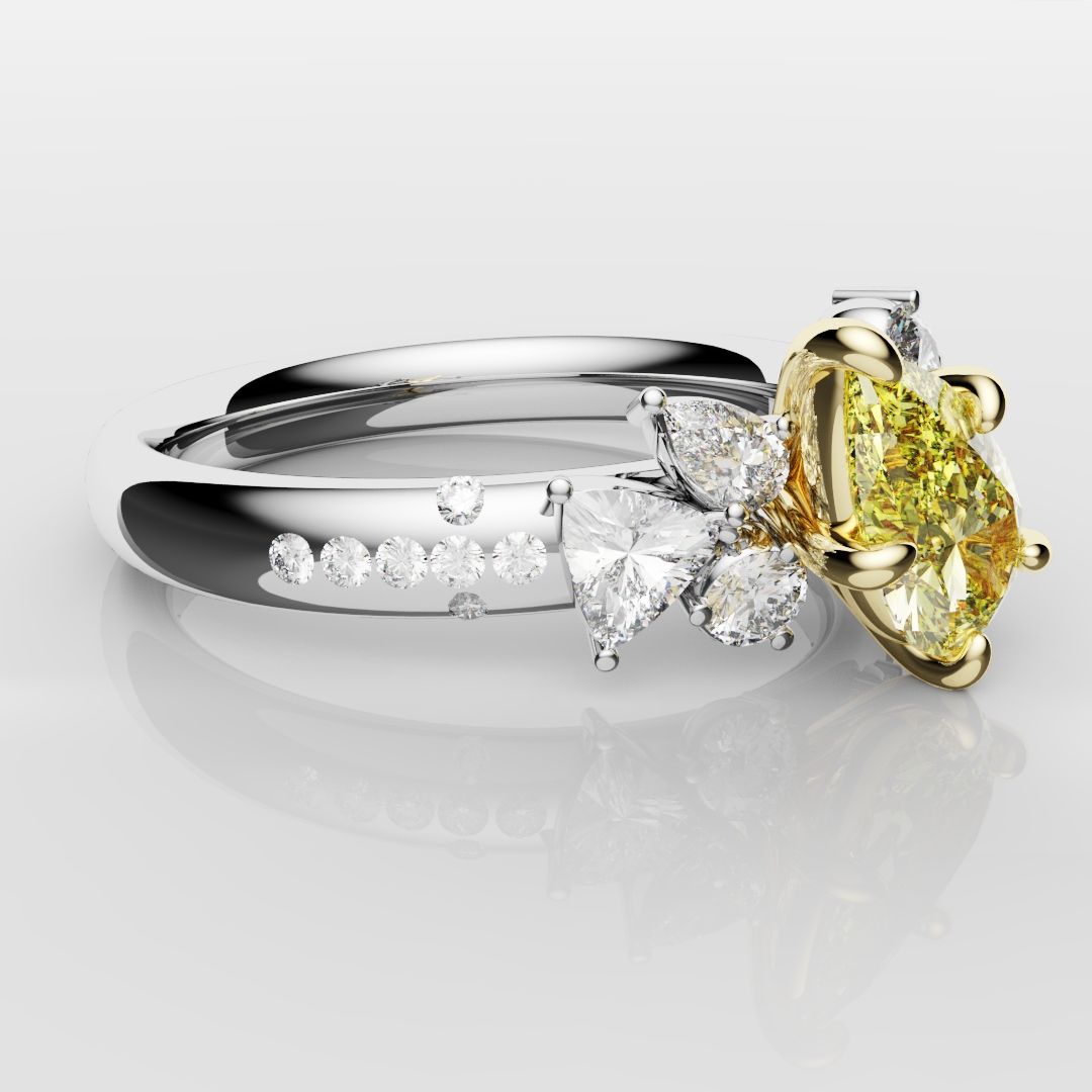Asymmetric Pear Fancy Yellow Diamond Ring