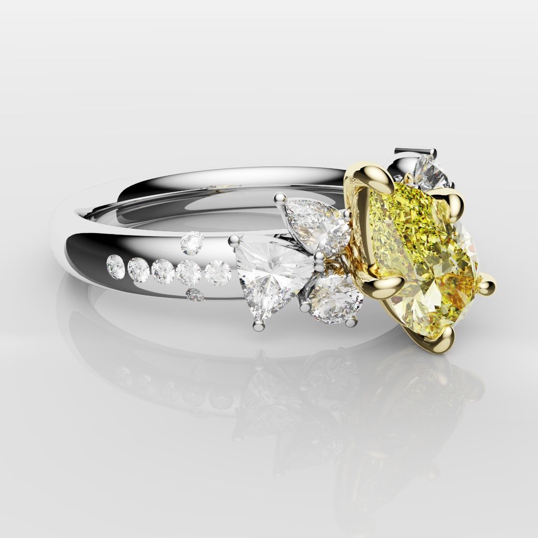 Asymmetric Pear Fancy Yellow Diamond Ring