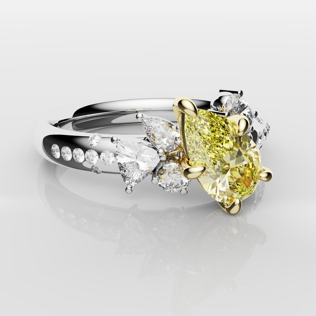 Asymmetric Pear Fancy Yellow Diamond Ring