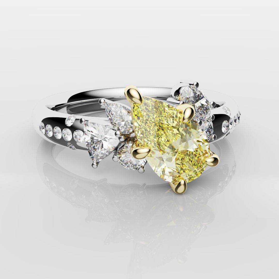 Asymmetric Pear Fancy Yellow Diamond Ring