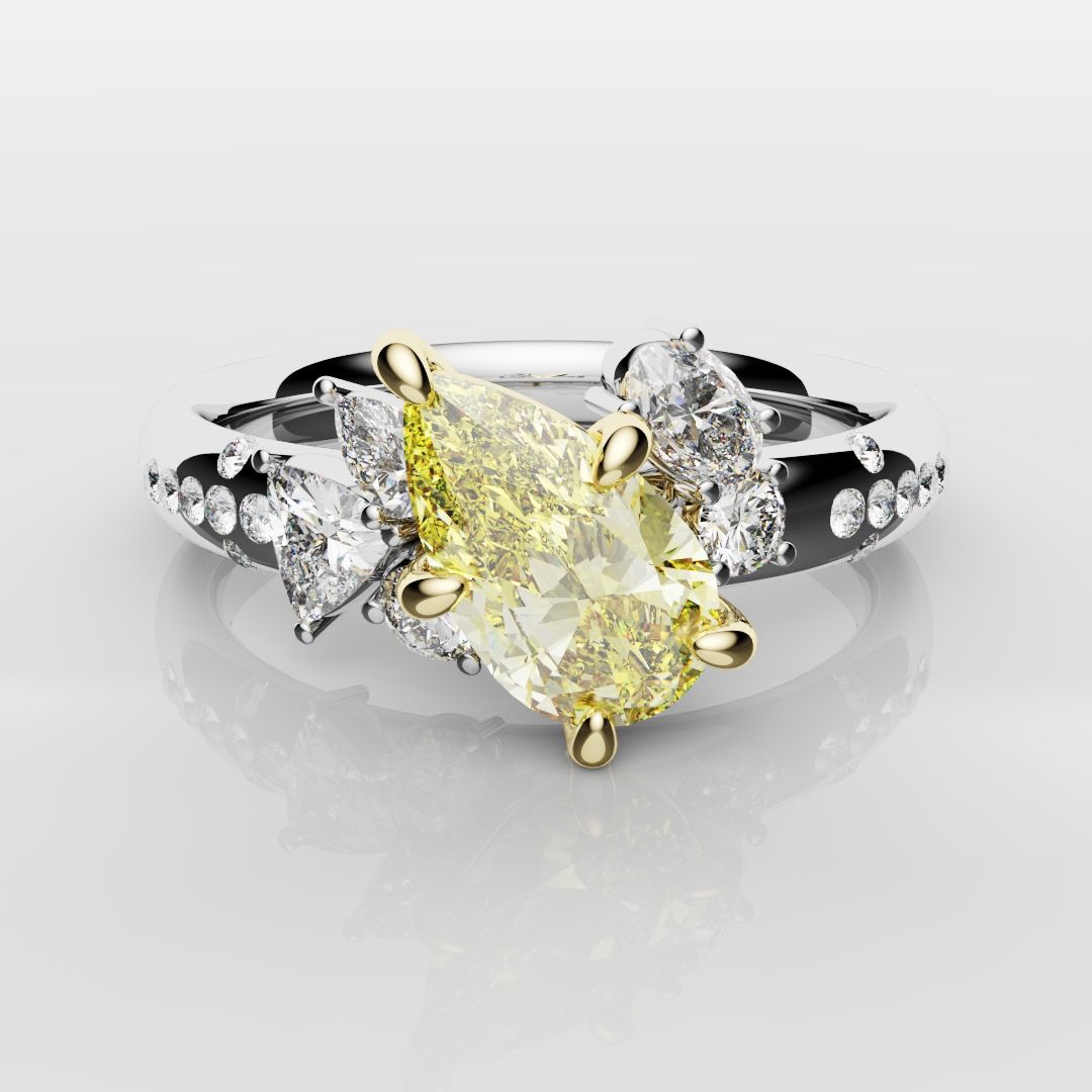 Asymmetric Pear Fancy Yellow Diamond Ring