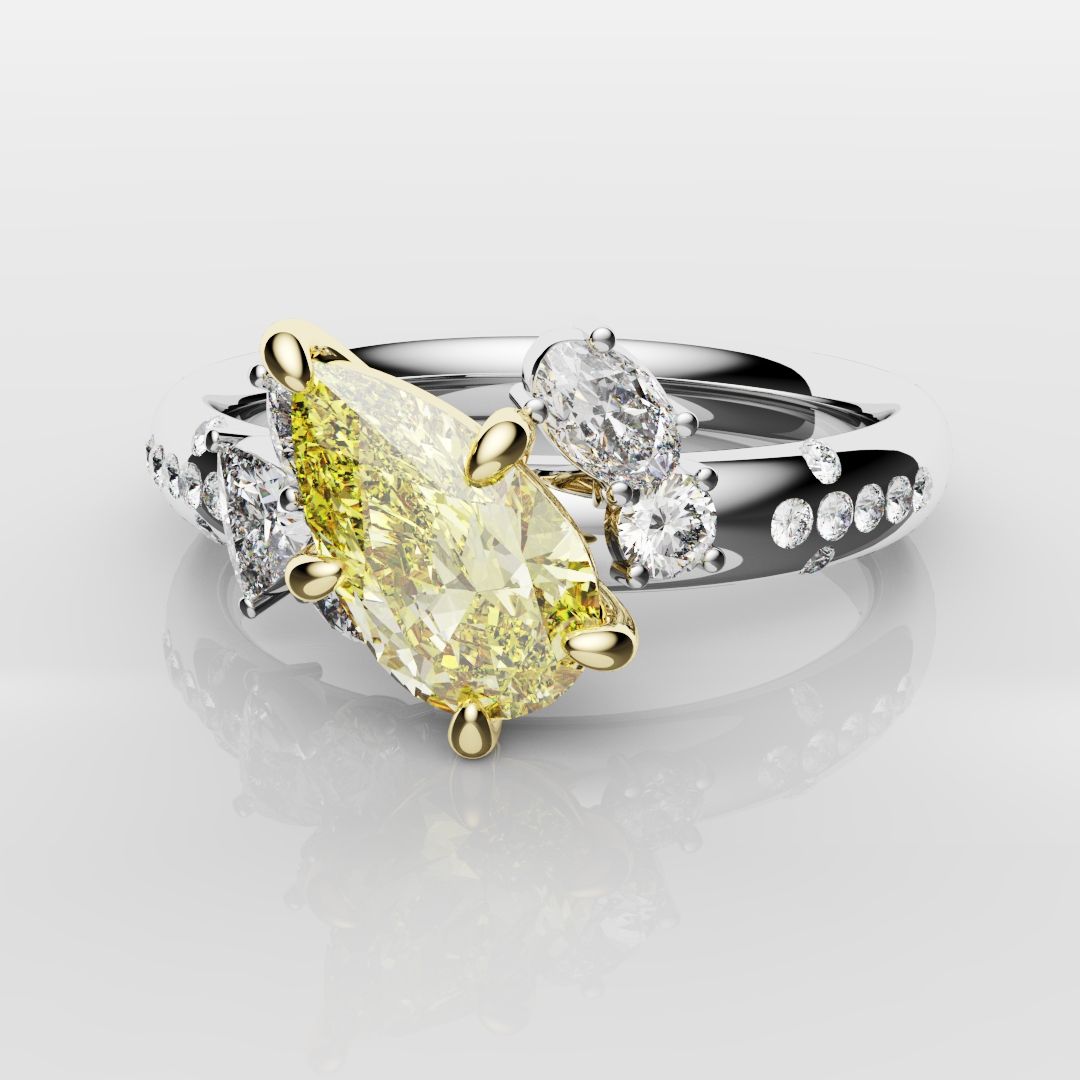 Asymmetric Pear Fancy Yellow Diamond Ring