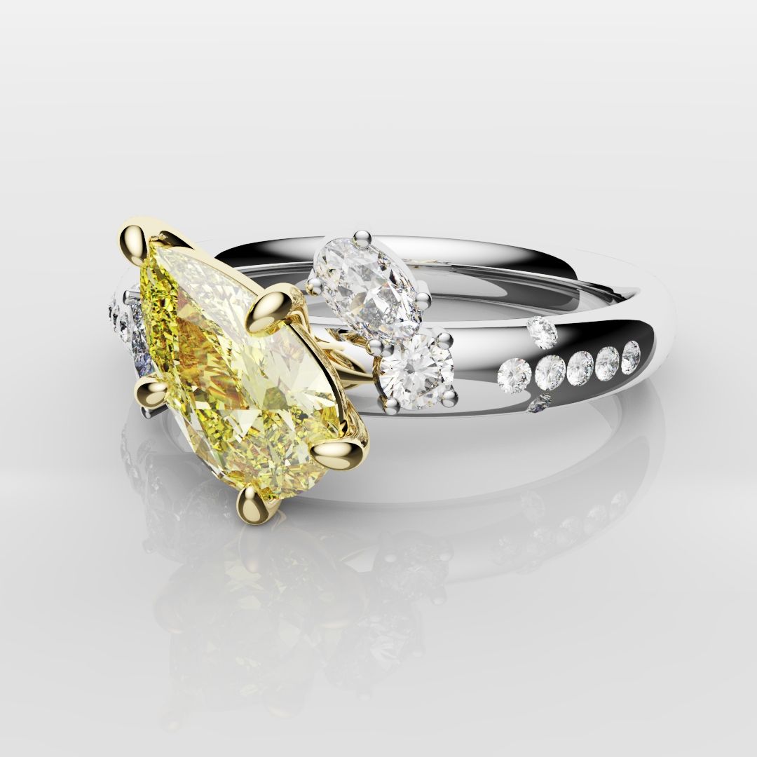 Asymmetric Pear Fancy Yellow Diamond Ring