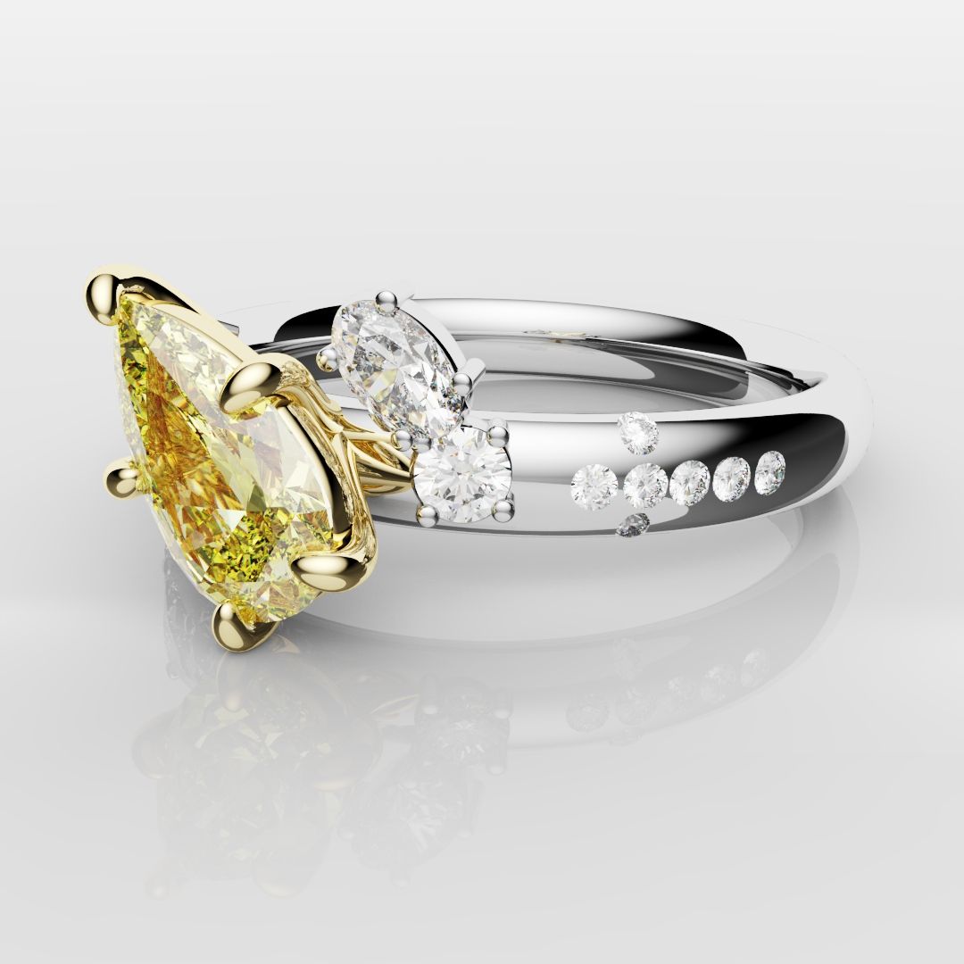 Asymmetric Pear Fancy Yellow Diamond Ring
