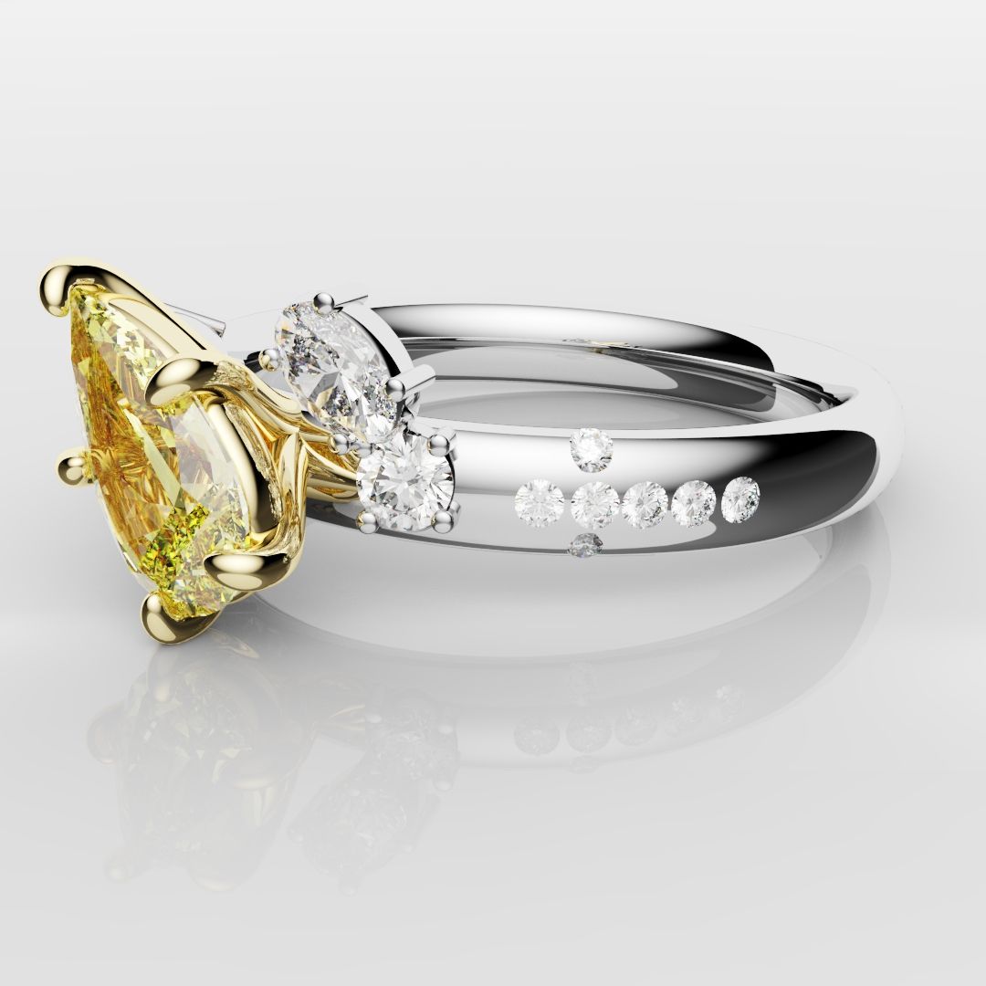 Asymmetric Pear Fancy Yellow Diamond Ring