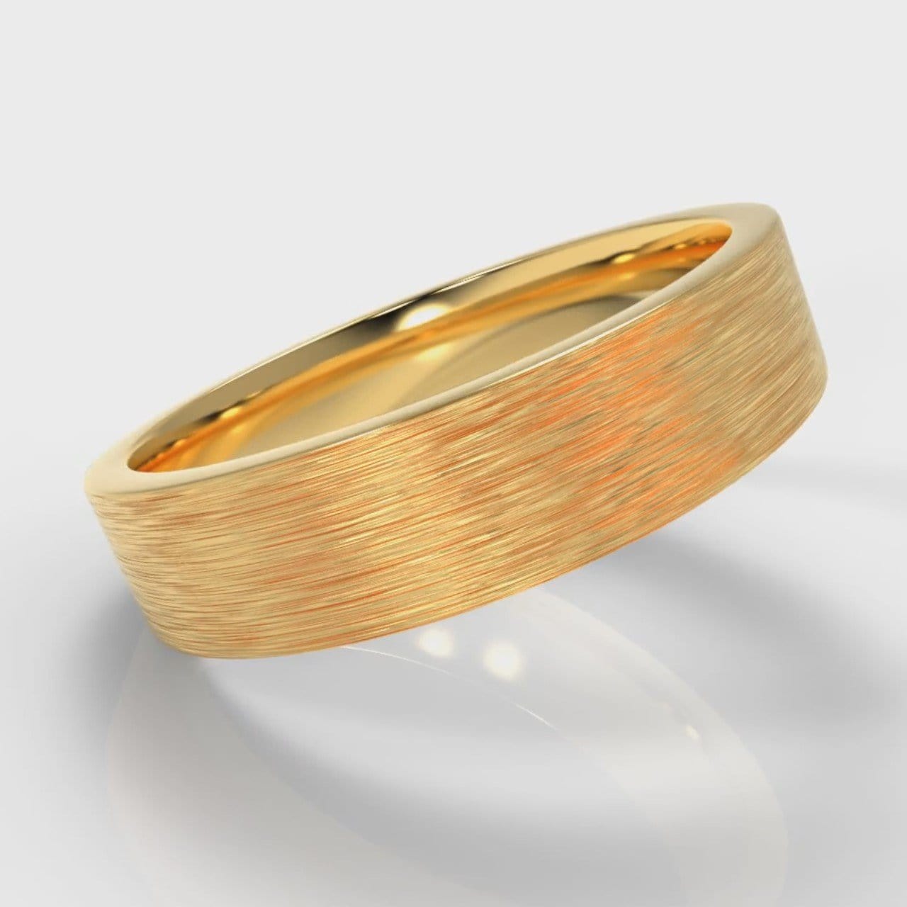 5mm Flat Top Comfort Fit Brushed Wedding Ring - Yellow Gold
