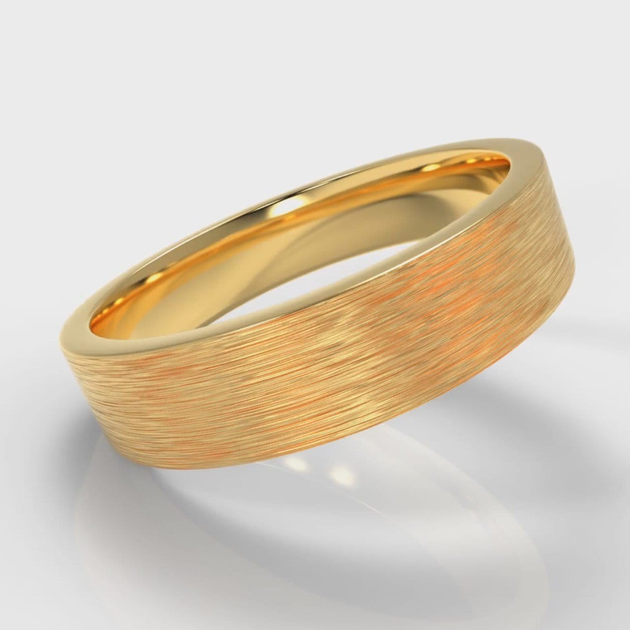 5mm Flat Top Comfort Fit Brushed Wedding Ring - Yellow Gold