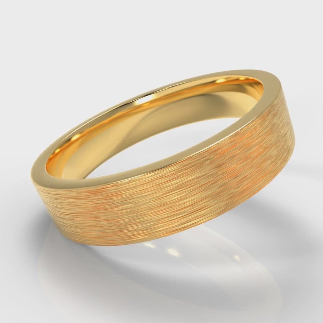 5mm Flat Top Comfort Fit Brushed Wedding Ring - Yellow Gold