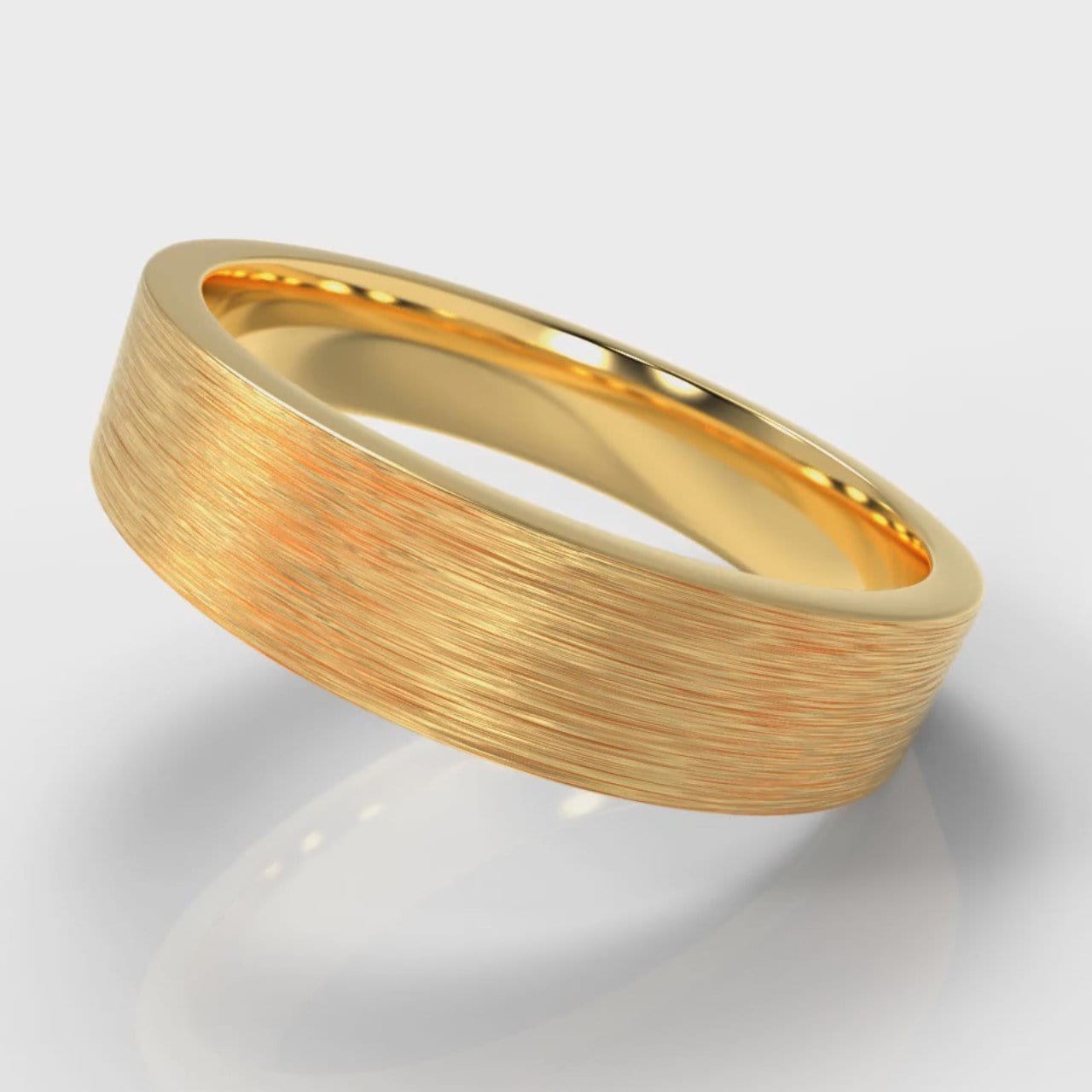 5mm Flat Top Comfort Fit Brushed Wedding Ring - Yellow Gold