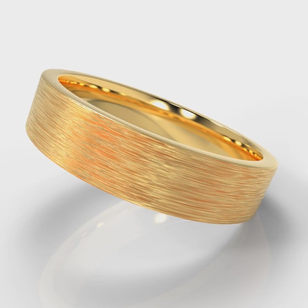 5mm Flat Top Comfort Fit Brushed Wedding Ring - Yellow Gold