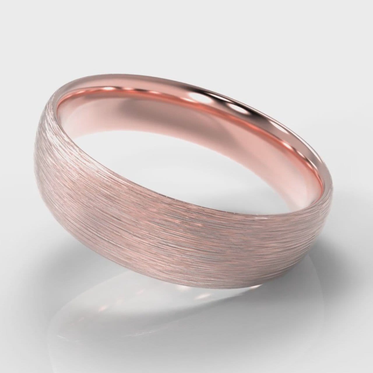 6mm Court Shaped Comfort Fit Brushed Wedding Ring - Rose Gold