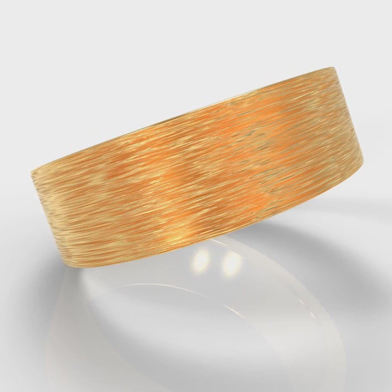 7mm Flat Top Comfort Fit Brushed Wedding Ring - Yellow Gold
