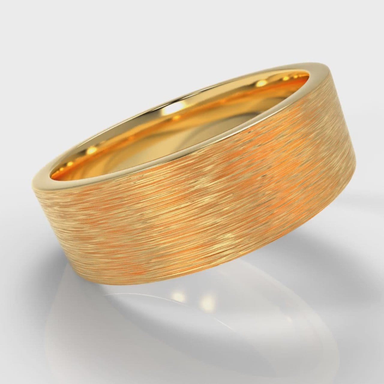 7mm Flat Top Comfort Fit Brushed Wedding Ring - Yellow Gold