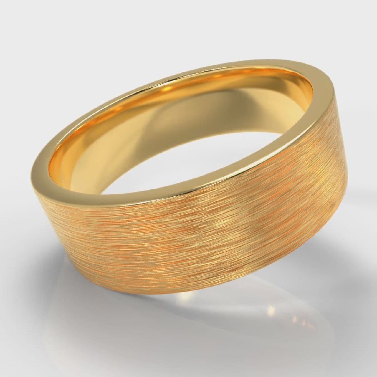 7mm Flat Top Comfort Fit Brushed Wedding Ring - Yellow Gold