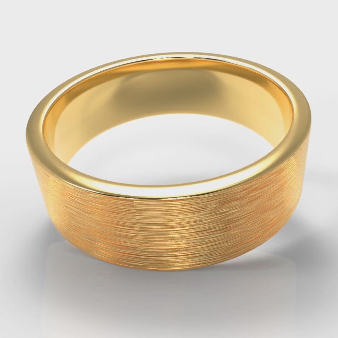 7mm Flat Top Comfort Fit Brushed Wedding Ring - Yellow Gold