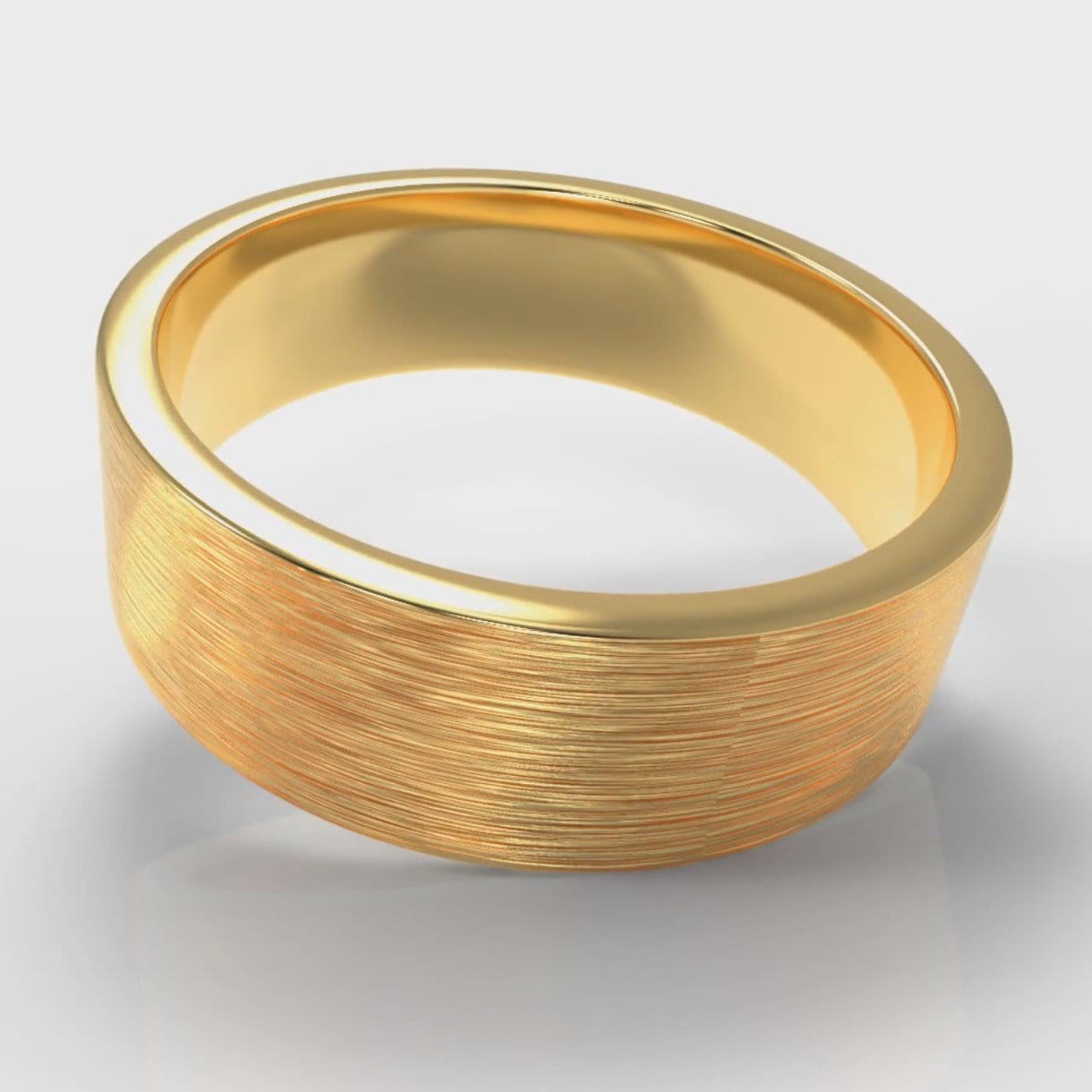 7mm Flat Top Comfort Fit Brushed Wedding Ring - Yellow Gold