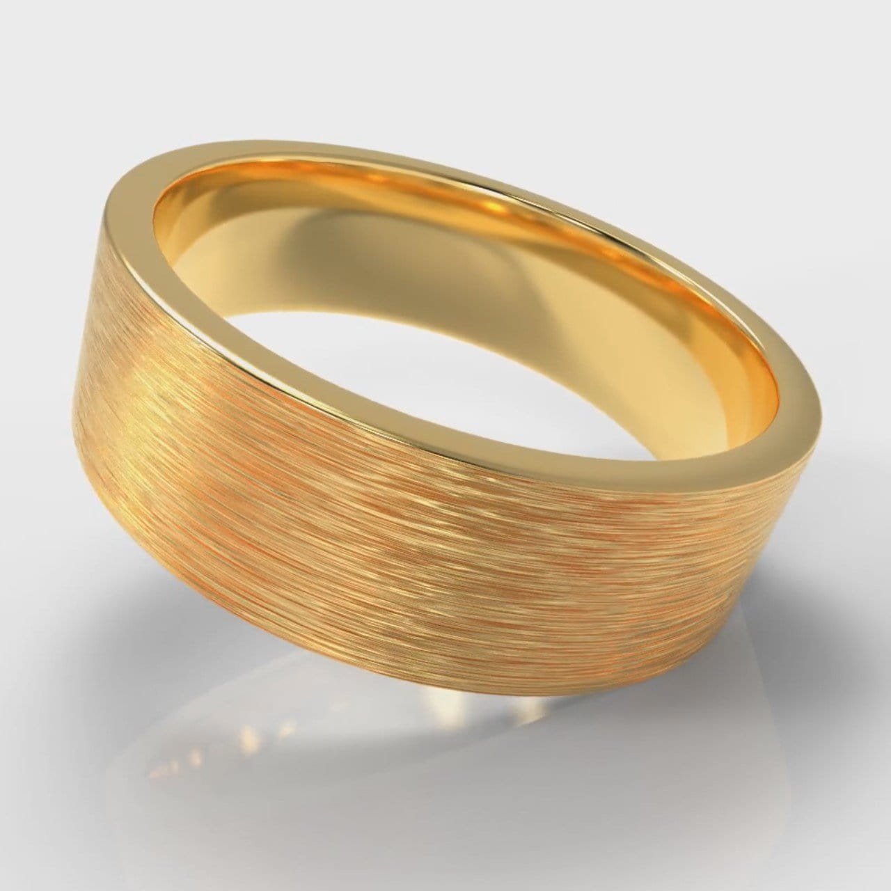 7mm Flat Top Comfort Fit Brushed Wedding Ring - Yellow Gold